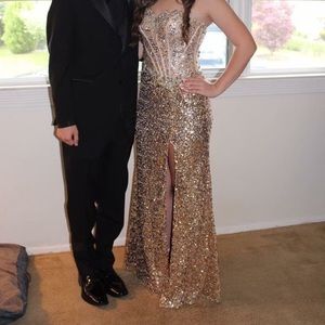 Gold sequin prom dress